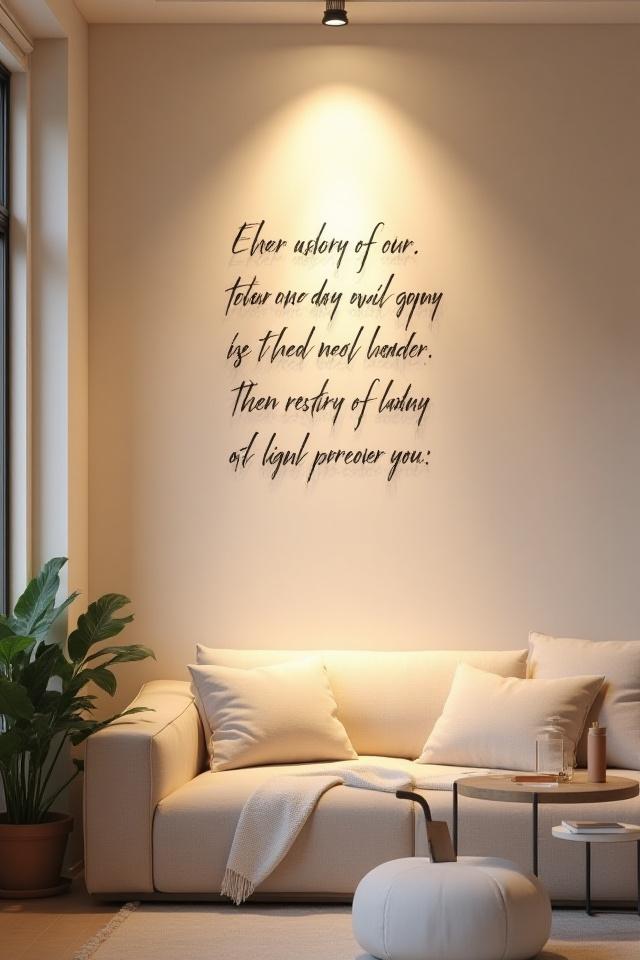 Parete del salotto decorata con poesia in corsivo